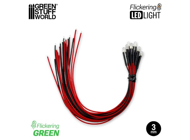LED Light Green Flickering 3mm (10 stk) Green Stuff World 