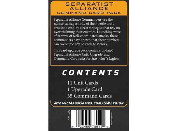 Star Wars Legion Separatist Card Pack Separatist Alliance Command Card Pack 
