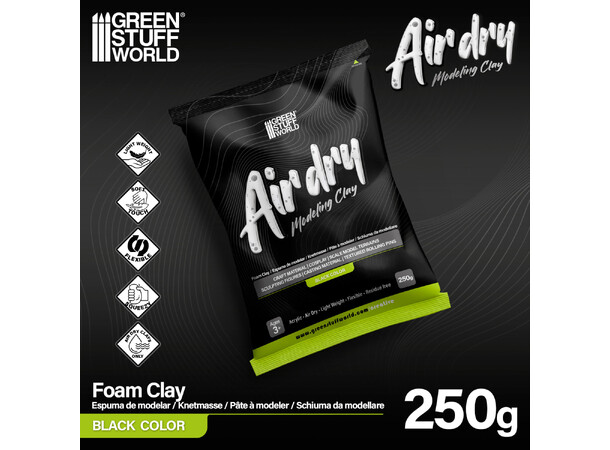 Air Dry Foam Clay 250g - Black Green Stuff World 