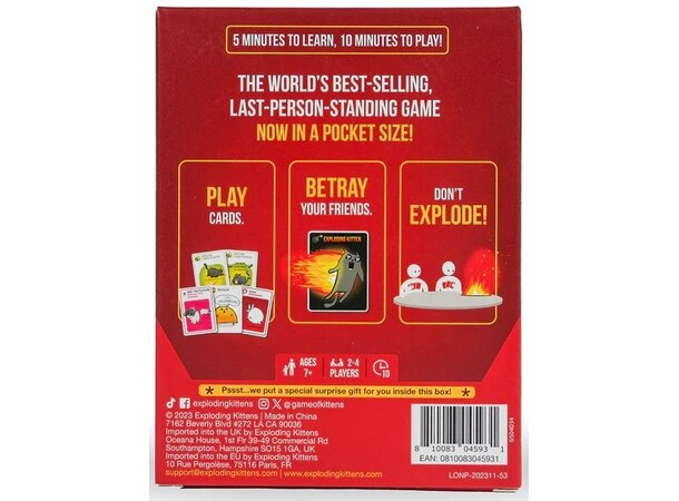 Exploding Kittens - Reiseutgave Grab & Game Edition - Norsk utgave 