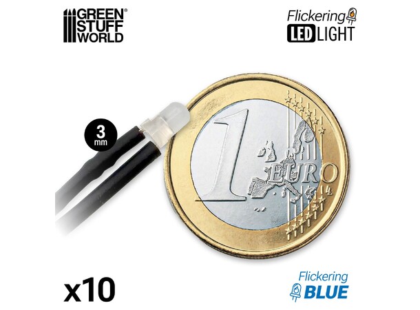 LED Light Blue Flickering 3mm (10 stk) Green Stuff World 