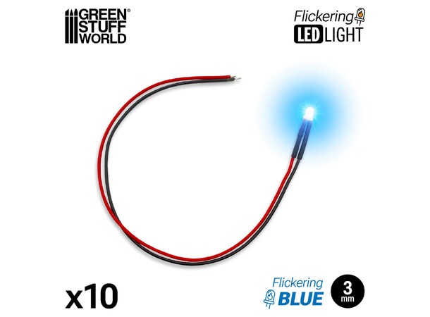 LED Light Blue Flickering 3mm (10 stk) Green Stuff World 