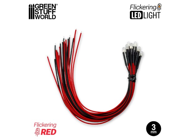 LED Light Red Flickering 3mm (10 stk) Green Stuff World 