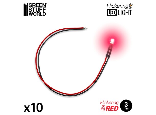 LED Light Red Flickering 3mm (10 stk) Green Stuff World 