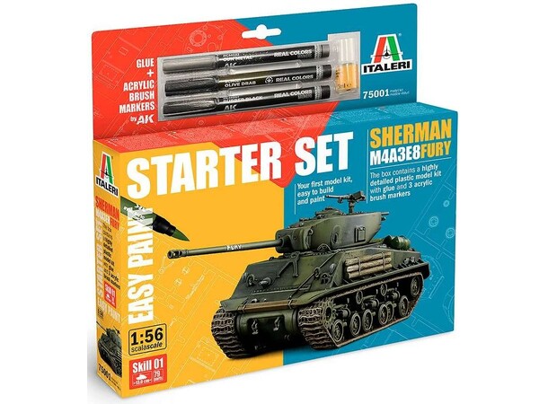 M4A3E8 Sherman Fury Starter Set Italeri 1:56 Byggesett 