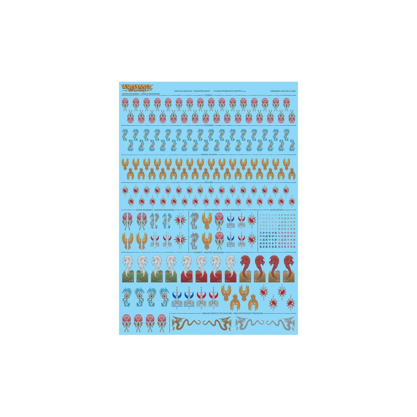 High Elf Realms Transfer Sheet Warhammer The Old World