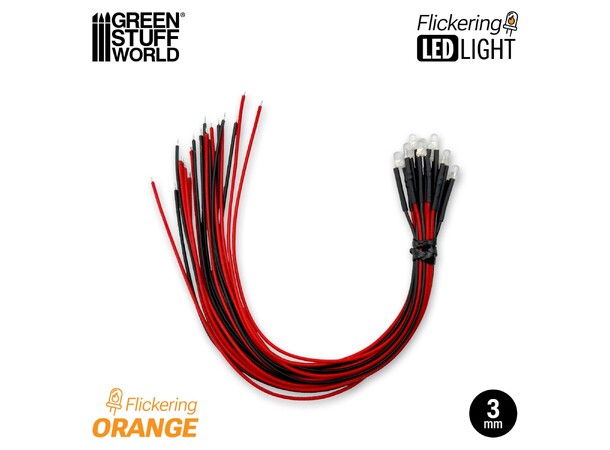 LED Light Orange Flickering 3mm (10 stk) Green Stuff World 