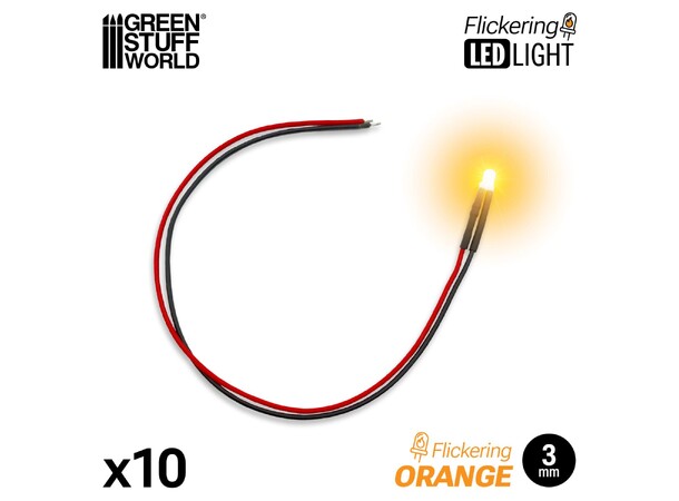 LED Light Orange Flickering 3mm (10 stk) Green Stuff World 