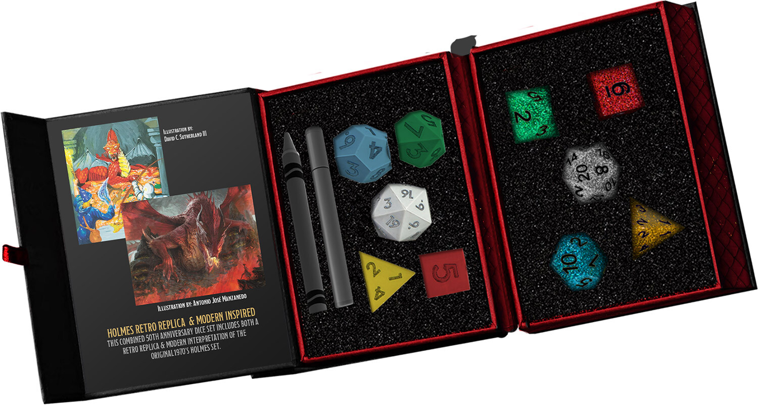 D&D Retro & Modern Holmes Dice Set Dungeons & Dragons 50th Anniversary