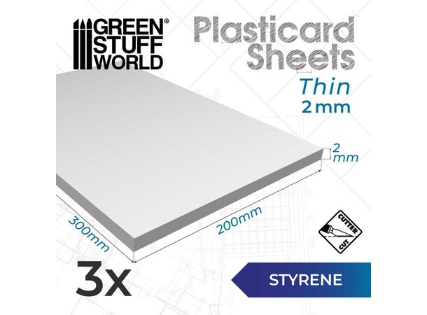 Styrene Sheets 2 mm - 3 stk Green Stuff World 