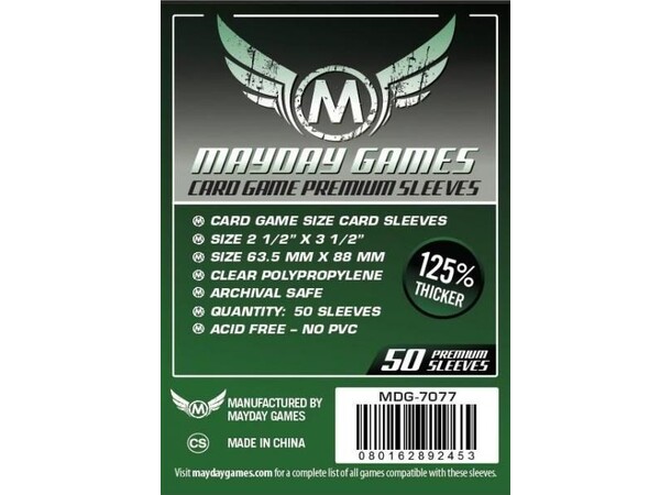 Brettspill Kortbeskyttere 50 stk 63.5x88 Mayday Dark Gren Label 