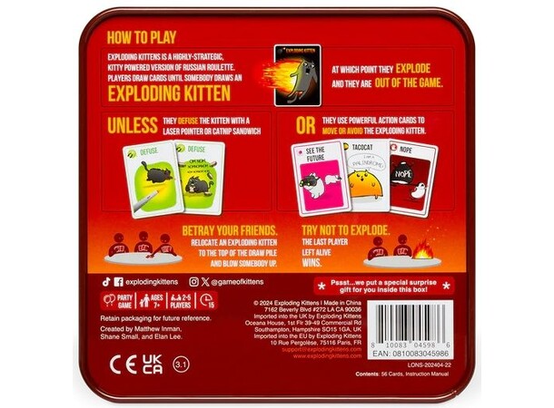 Exploding Kittens Tin Kortspill 10 Year Anniversary 