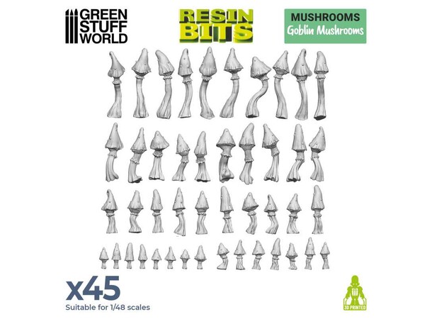 Goblin Mushrooms 3D Printed 1:48 x45 Green Stuff World 