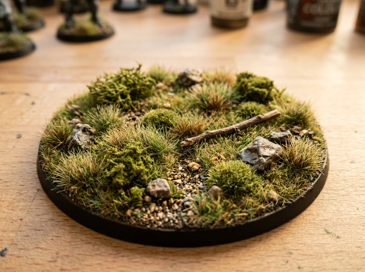 Ferdig miniatyrbase med gress og vegetasjon