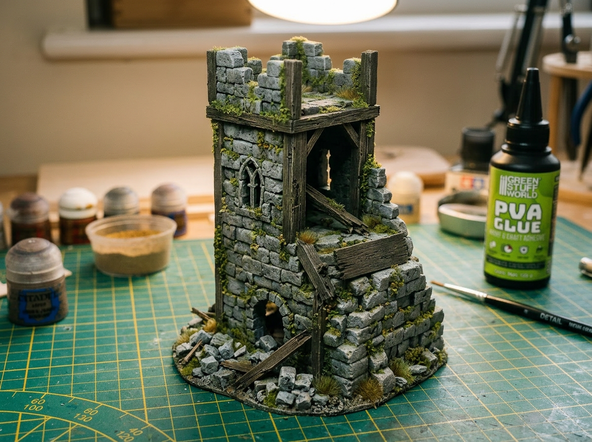 Ferdig miniatyrbygg med ruiner